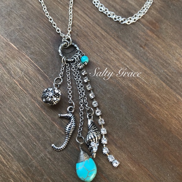 Salty Grace Jewelry - Beach ocean theme shell seahorse necklace